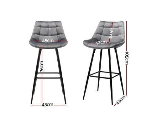 Lara Bar Stools Velvet Grey Set of 2 - Image 9