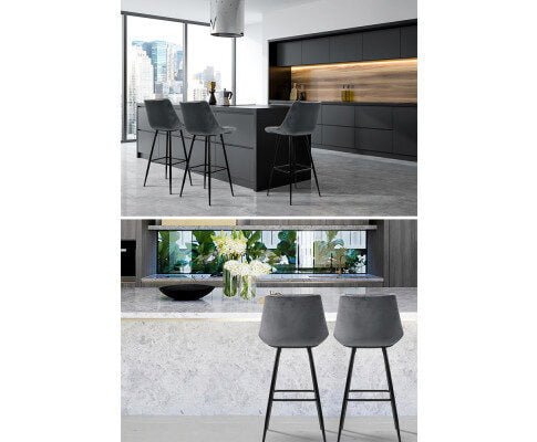 Lara Bar Stools Velvet Grey Set of 2 - Image 7