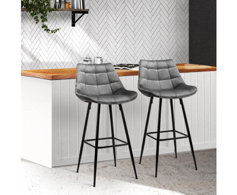 Lara Bar Stools Velvet Grey Set of 2 - Image 8