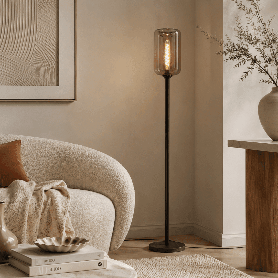 jacob marble and smoked glass floor lamp